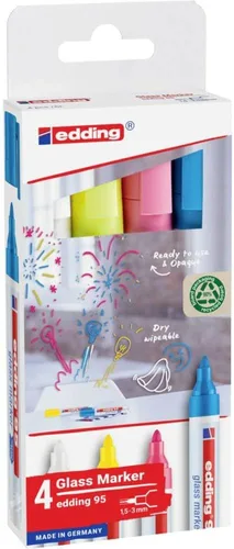 Vista 9 de edding Rotulador de cristal 95 – multicolor – 6 bolígrafos de cristal – Punta redonda de 0.059 – 0.118 in – Rotulador lavable – para escribir