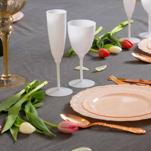 Vista 2 de Posh Setting Copas de champán de plástico de 6 onzas – Elegantes copas de champán desechables blancas para fiestas, bodas, paquete de 8