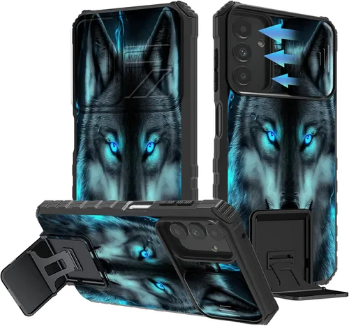 Vista 110 de Funda para Samsung Galaxy A13 5G/4G/A04S, Galaxy A13 5G con cubierta de cámara deslizante, funda de doble capa integrada con función atril