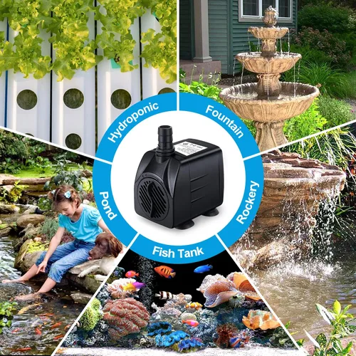 Vista 7 de CWKJ Bomba de fuente, bomba de agua sumergible de 160 GPH(10 W, 600 L/H), bomba de agua duradera para fuente al aire libre con tubo de 4.9 pies