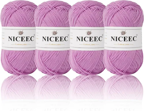 Vista 9 de NICEEC 4 madejas de hilo de algodón suave para bebé, 4 capas, manualidades DIY, peso fingering, hilo para manta para ganchillo y tejido, total 700