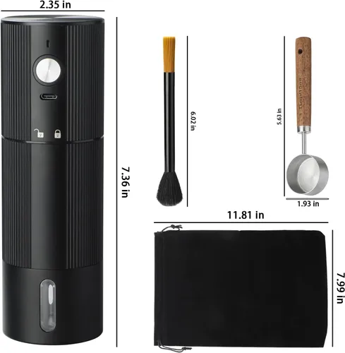 Vista 3 de Molinillo de café portátil, molinillo de café eléctrico con 45 ajustes ajustables, molinillos de café recargables para expreso, viajes, campamento
