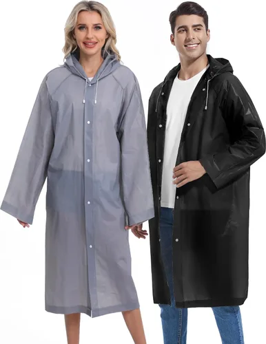 Vista 114 de 2 abrigos de lluvia de Borogo para adultos, chaquetas de lluvia reutilizables para hombres y mujeres