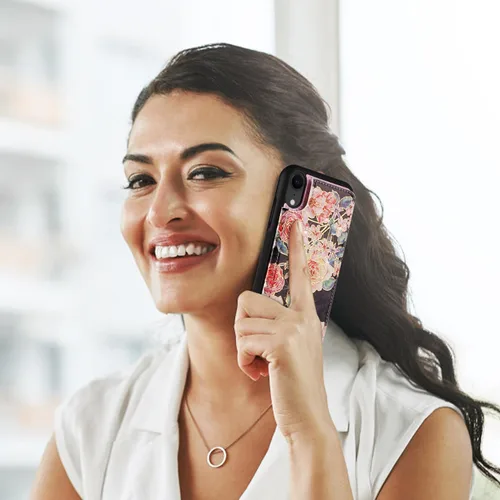 Vista 7 de UEEBAI Funda tipo cartera para iPhone 13 con tarjeteros, piel sintética, diseño floral, función atril, bloqueo RFID, doble cierre magnético, funda