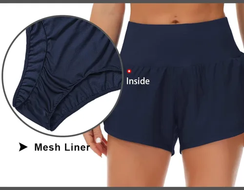 Vista 5 de THE GYM PEOPLE - Pantalones cortos deportivos de entrenamiento para mujer, con cintura alta, de secado rápido, con forro de malla y bolsillos