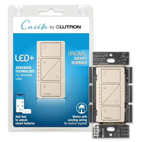 Vista 35 de Lutron Caseta - Interruptor de atenuación inteligente original (requiere Lutron Smart Hub), para luces LED, 150 vatios, un solo polo/3 vías, no Negro
