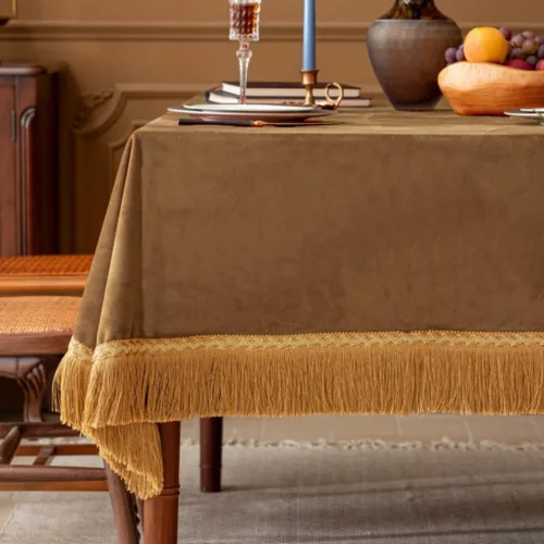 Vista 6 de F-CHU - Funda de terciopelo negro de lujo para mesita de noche con flecos dorados, mantel decorativo para mesita de noche, a prueba de polvo
