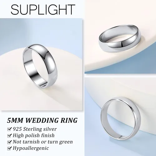 Vista 4 de Suplight Anillos entrelazados de plata de ley para mujer, anillo simple para ansiedad, anillos de polvo de estrellas lisos, anillo apilable