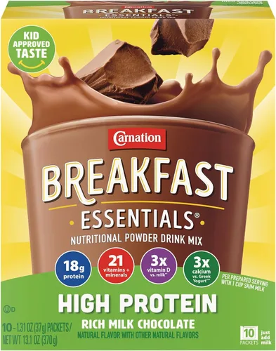 Vista 10 de Carnation Breakfast Essentials Mezcla de bebida en polvo con alto contenido de proteínas, chocolate con leche rico, 10 paquetes (paquete de 12)