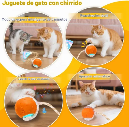 Vista 3 de Pelota interactiva de juguetes para gatos de interior, juguete automático para gatos con cola de malla elástica, juguete rodante recargable, 2-Rojo