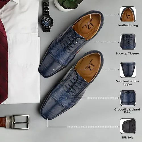 Vista 2 de Zapatos de baile para hombre - Zapatos de vestir Oxford con cordones de cuero genuino con estampado animal para hombre