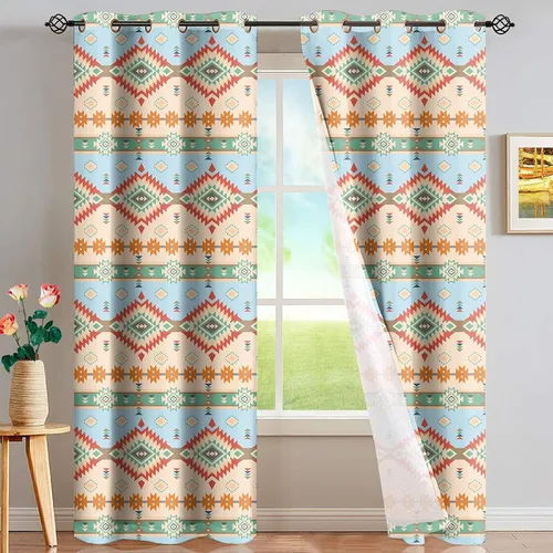 Vista 26 de Dreaweet African Tribal Blackout Curtains 63 Inch Long 2 Panels Set Bohemian Ethnic Geometric Grommet Top Thermal Insulated Curtains for Living Room