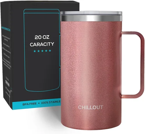 Vista 13 de Chillout Life - Taza de café con aislamiento térmico al vacío, acero inoxidable, mango y tapa, 16 onzas