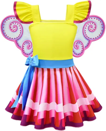 Vista 2 de HenzWorld Nancy Disfraz de mariposa con alas de hada para niñas, disfraz de Halloween, ropa de fiesta de cumpleaños