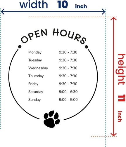 Vista 3 de Calcomanía personalizable con diseño de horario de tienda comercial, calcomanía circular de horas de tienda personalizada, horarios de tienda