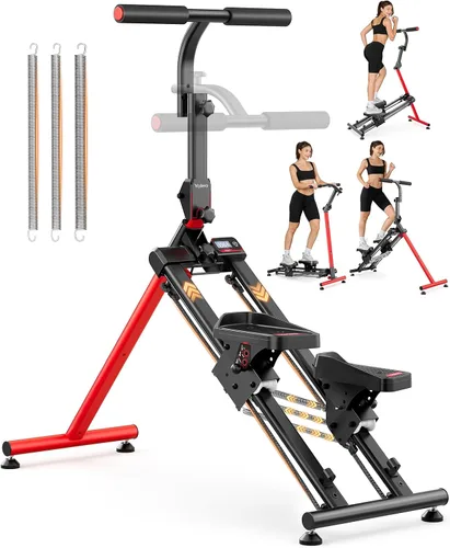 Vista 10 de YOLEO Escaleras de resistencia ajustable para ejercicio en casa, escaleras plegables de cardio con 3 modos de entrenamiento y pedal de gran