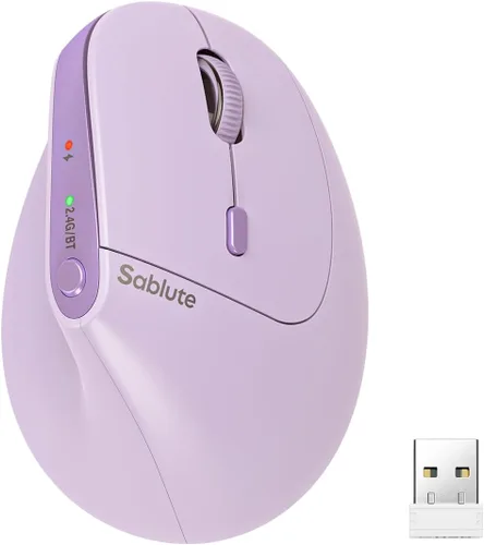 Vista 10 de SABLUTE MAM3 - Ratón ergonómico vertical inalámbrico recargable con 4 DPI ajustables para manos pequeñas/medianas, conectividad de doble dispositivo