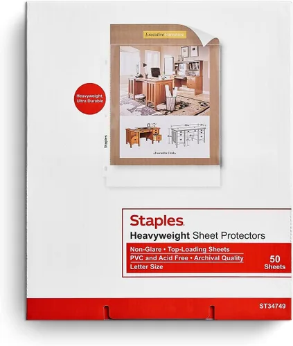 Vista 9 de Staples Protectores de hojas pesados, 8.5 x 11 pulgadas, protectores transparentes de 3 agujeros perforados, caja fuerte para archivos, paquete