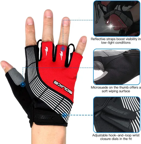 Vista 2 de Souke Sports Guantes de ciclismo Guantes acolchados de medio dedo para bicicleta con absorción de golpes, antideslizantes, transpirables, MTB