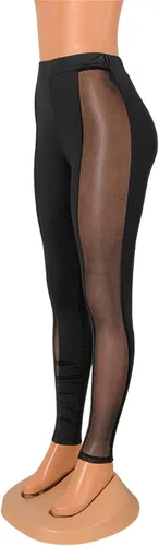 Vista 6 de Atyfuniby Leggings para mujer de cintura alta - Leggings sexys y delgadas de malla transparente para fiesta y ropa de club