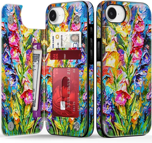 Vista 175 de FUNMIKO Funda tipo cartera para iPhone 15 con tarjetero + clip para efectivo, bloqueo RFID, protección contra caídas de grado militar y obras