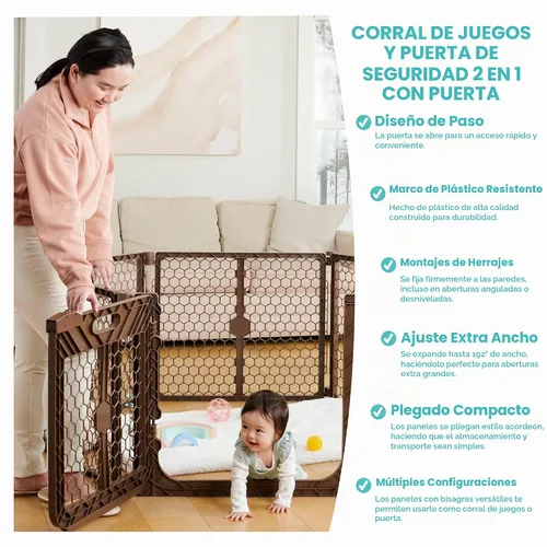 Vista 6 de Regalo - Puerta ajustable de plástico de 192 pulgadas para bebés y patio de juegos con puerta, marca galardonada, 2 en 1, kit de bonificación