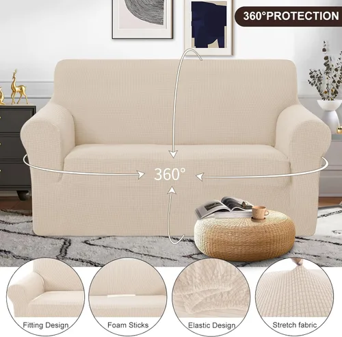 Vista 3 de U-NICE HOME Funda para sofá biplaza elástica, cubierta para sofá, funda para sillón, protector de muebles para sofá con 2 cojines, funda para sofá