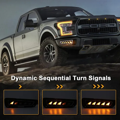 Vista 4 de Luces antiniebla Raptor, luces antiniebla LED Ford Raptor con DRL azul hielo/blanco, luces de parachoques Raptor con intermitentes secuenciales