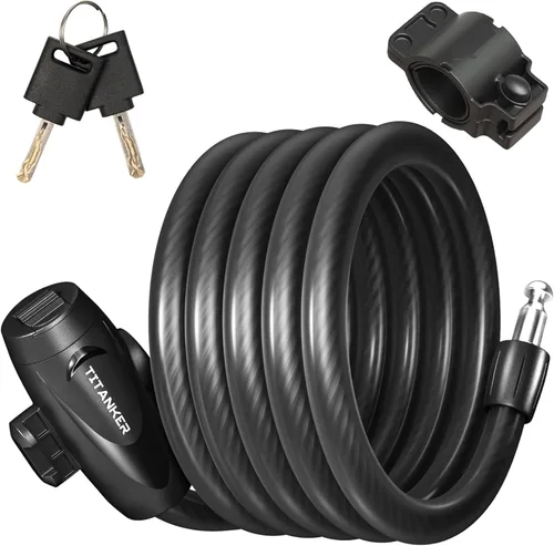 Vista 10 de Titanker Candado de bicicleta, cable de candado de bicicleta enrollado de 1/2 pulgada de grosor, candado seguro para bicicleta con llaves, candado