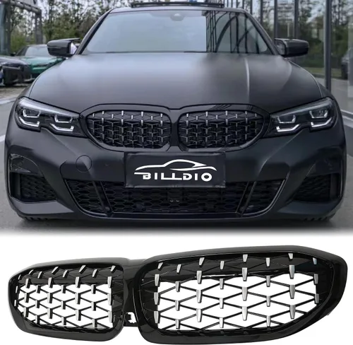 Vista 22 de Parrilla G20 - Parrilla de Riñón Negra Compatible con Serie 3 G20 316i/318i/320i/328i/330i/335i/340i de 2019-2022 Negro Brillante Diamante