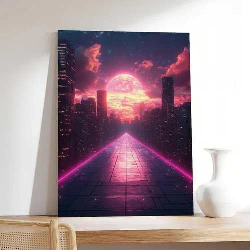 Vista 7 de Retro Futurism Neon Wall Art – Synthwave Sci-Fi Cityscape – Vibrant 80s Inspired Home Décor Modern Wall Prints Abstract Geometric Minimalist Art