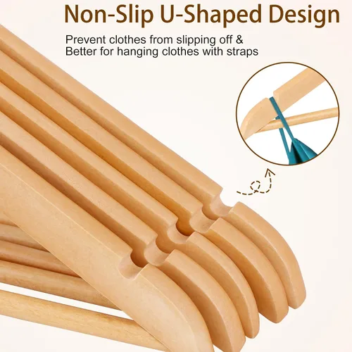 Vista 8 de ZENY Perchas de Madera Premium Paquete de 50, Perchas para Abrigos con Gancho Giratorio de 360 Grados, Perchas para Ropa para Trajes, Camisas