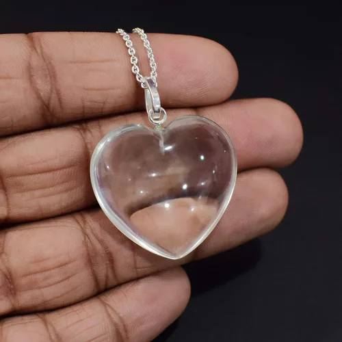 Vista 4 de Gempires Clear Quartz Heart Crystals Pendant Necklace, Heart Pendant Necklace for Women, Healing Necklace, 20 inches (18 + 2 Inch extender)