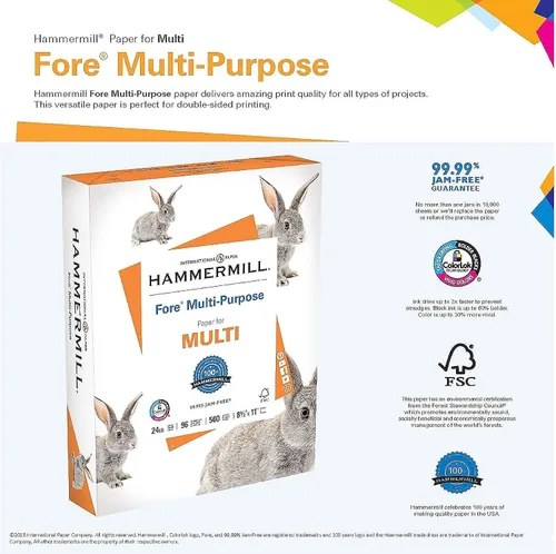 Vista 3 de Hammermill papel, Fore multifunción, 24 lb, 8.5 x 11, carta, brillo 96, Blanco
