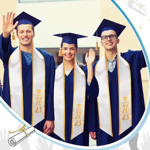 Vista 5 de 6 piezas unisex 2023 - Estola de graduación negra para adultos, banda de graduación de 60 pulgadas de largo para hombres, mujeres, escuela