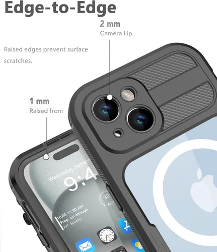 Vista 3 de Diseño para iPhone 15 Plus Funda impermeable de 6.7 pulgadas, cuerpo completo protector a prueba de golpes a prueba de polvo para iPhone 15 Plus