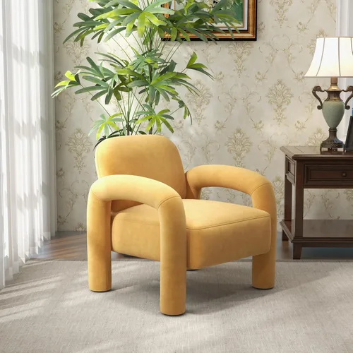 Vista 14 de Silla decorativa moderna, cómoda silla tapizada de terciopelo, acogedora silla individual de tocador, silla de barril copetudo, silla de lectura