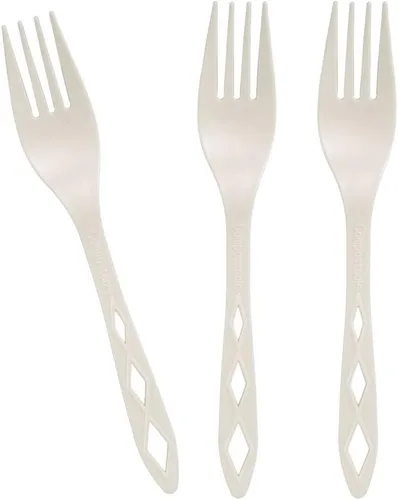 Vista 10 de Tenedores desechables CPLA 100% compostables (paquete de 100). Juego de cubiertos no plásticos. Cubiertos ecológicos, cubiertos blancos, utensilios