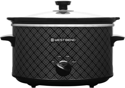 Vista 6 de Olla de cocción lenta West Bend de 4 cuartos manual estilo cerámica con olla de cerámica ovalada apta para lavavajillas y tapa de vidrio, dos Negro
