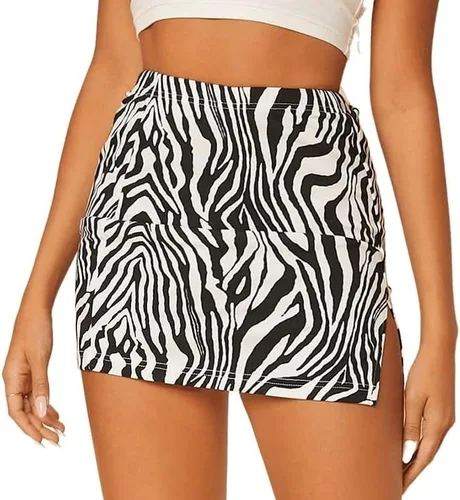 Vista 4 de Verdusa Mini falda ajustada con diseño de cebra y cintura alta para mujer