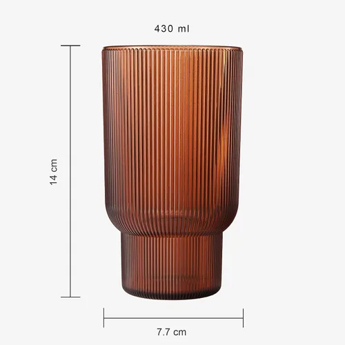 Vista 6 de Juego de 4 vasos altos de acrílico inastillables, estilo europeo, aptos para lavavajillas, acanalados, juego de 4, tritán estriado, plástico Naranja