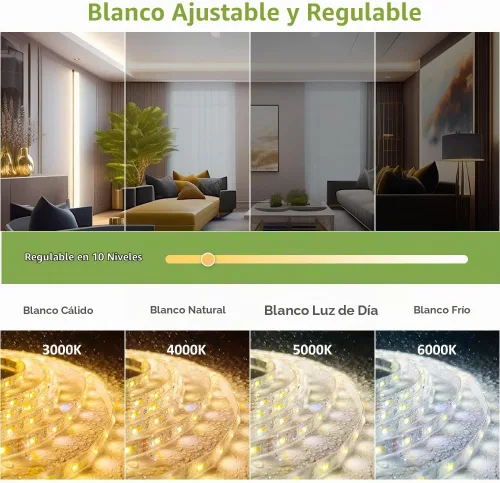 Vista 4 de NOVOSTELLA Tiras de Luces LED Blancas Sintonizables Impermeables de 20 pies, Luz de Cuerda Flexible Regulable 3000K-6500K 12V Luz de Cinta