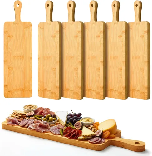 Vista 12 de Nuenen Tabla de cortar de madera con mango de 12 x 11 x 0.47 pulgadas, tablas de cortar de madera de bambú de acacia para cocina, pizza, pan, queso
