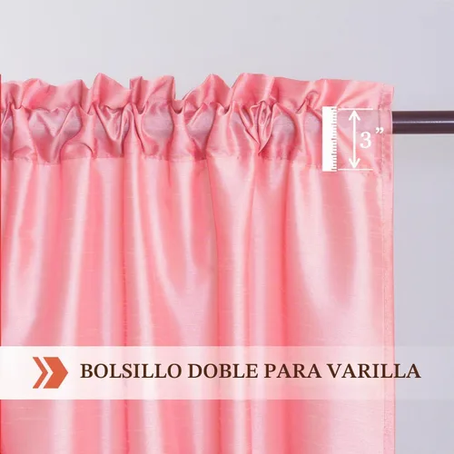 Vista 2 de Juego de cenefa de cocina de seda sintética, cortinas de 36 pulgadas con bolsillo para barra para sala de estar, dormitorio y baño, estilo rústico