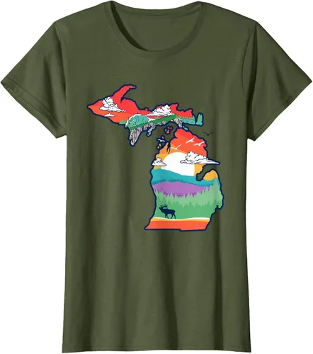 Vista 62 de Michigan Outside - Camiseta con ilustración artística