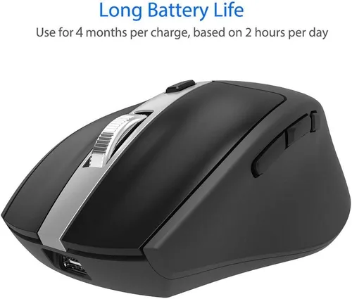 Vista 5 de Arteck Mouse inalámbrico Bluetooth con receptor Nano USB, negro, batería de 4 meses de duración, diseño ergonómico