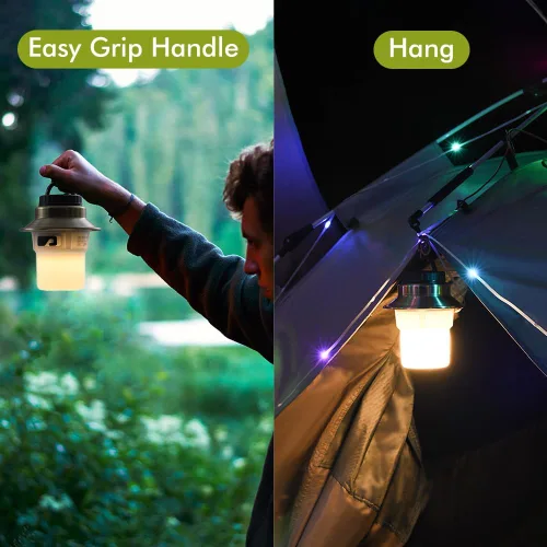 Vista 5 de Luces LED recargables y linterna, lámpara impermeable con 5 modos de luces RGB, luz de tienda de campaña de brillo ajustable, linterna al aire libre