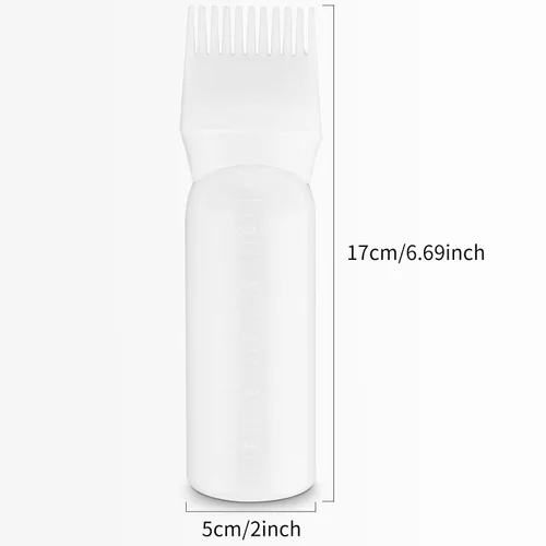 Vista 2 de Botella aplicadora de peine de raíz, botella aplicadora de aceite para el cabello de 6 onzas para teñir el cabello, cepillo aplicador de botella