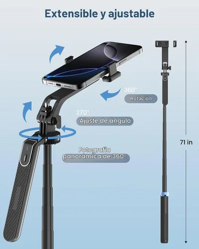 Vista 5 de Eocean 71 "4 patas selfie stick trípode para GoPro Osmo Pocket 3 insta360 Compatible con iPhone y Android, mango de rotación de 360° y control
