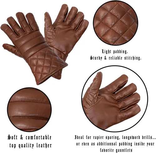 Vista 2 de Mythrojan Guantes de esgrima de espadachín: Hema Guantes de cuero ligeramente acolchados Renacimiento medieval
